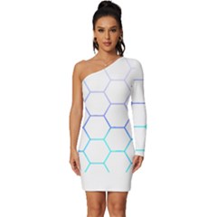 Abstract T- Shirt Honeycomb Pattern 6 Long Sleeve One Shoulder Mini Dress by maxcute