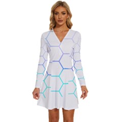 Abstract T- Shirt Honeycomb Pattern 6 Long Sleeve Deep V Mini Dress 