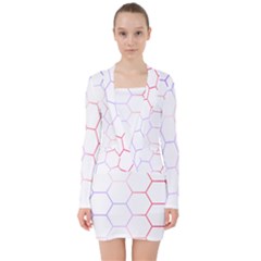 Abstract T- Shirt Honeycomb Pattern 7 V-neck Bodycon Long Sleeve Dress by maxcute