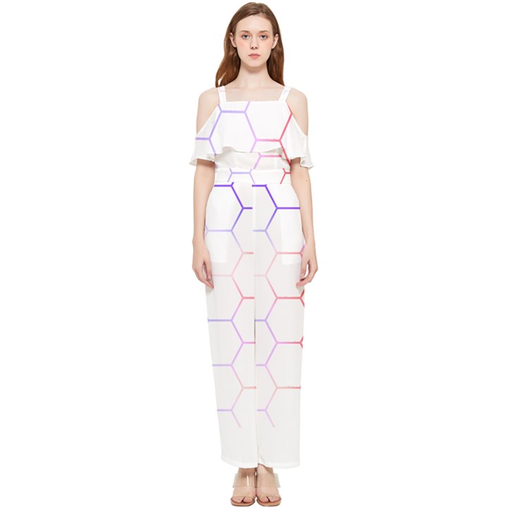 Abstract T- Shirt Honeycomb Pattern 7 Draped Sleeveless Chiffon Jumpsuit