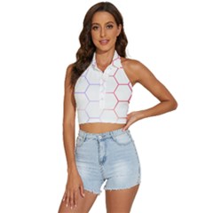 Abstract T- Shirt Honeycomb Pattern 7 Backless Halter Cami Shirt