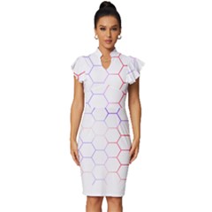 Abstract T- Shirt Honeycomb Pattern 7 Vintage Frill Sleeve V-neck Bodycon Dress