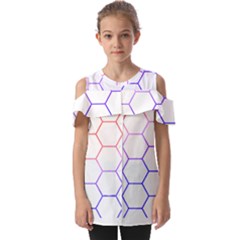 Abstract T- Shirt Honeycomb Pattern T- Shirt Fold Over Open Sleeve Top