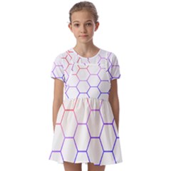 Abstract T- Shirt Honeycomb Pattern T- Shirt Kids  Short Sleeve Pinafore Style Dress