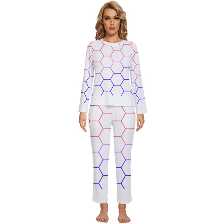 Abstract T- Shirt Honeycomb Pattern T- Shirt Womens  Long Sleeve Lightweight Pajamas Set