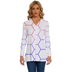 Abstract T- Shirt Honeycomb Pattern T- Shirt Long Sleeve Drawstring Hooded Top by maxcute