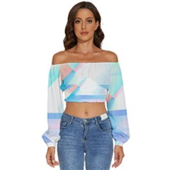 Abstract T- Shirt Minimalistic Abstract Northern Lights T- Shirt Long Sleeve Crinkled Weave Crop Top