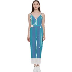 Abstract T- Shirt Model 27 T- Shirt V-neck Spaghetti Strap Tie Front Jumpsuit