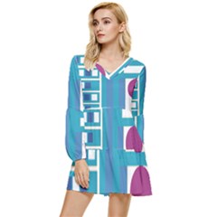 Abstract T- Shirt Model 27 T- Shirt Tiered Long Sleeve Mini Dress by maxcute