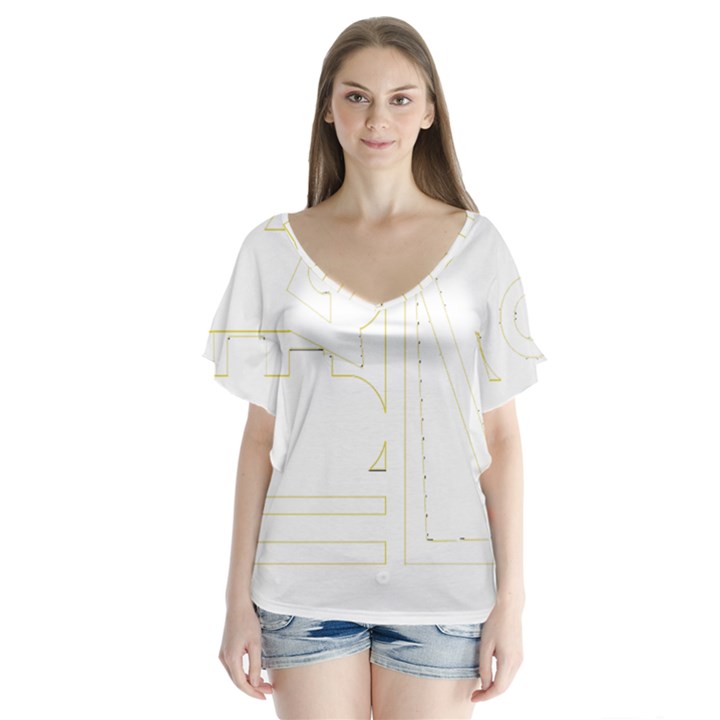 Abstract T- Shirt Model 31 T- Shirt V-Neck Flutter Sleeve Top