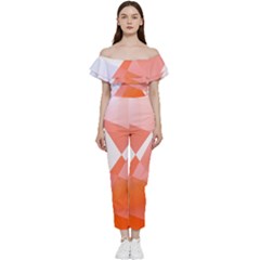 Abstract T- Shirt Peach Geometric Chess Colorful Pattern T- Shirt Off Shoulder Ruffle Top Jumpsuit