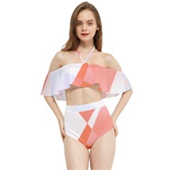 Abstract T- Shirt Peach Geometric Chess Colorful Pattern T- Shirt Halter Flowy Bikini Set  by maxcute