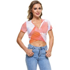 Abstract T- Shirt Peach Geometric Chess Colorful Pattern T- Shirt Short Sleeve Foldover Tee by maxcute