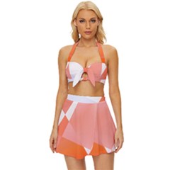 Abstract T- Shirt Peach Geometric Chess Colorful Pattern T- Shirt Vintage Style Bikini Top And Skirt Set  by maxcute