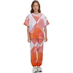 Abstract T- Shirt Peach Geometric Chess Colorful Pattern T- Shirt Kids  Tee And Pants Sports Set