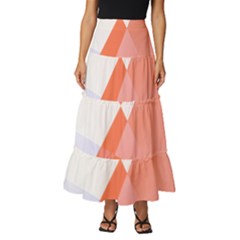 Abstract T- Shirt Peach Geometric Chess Colorful Pattern T- Shirt Tiered Ruffle Maxi Skirt