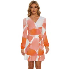 Abstract T- Shirt Peach Geometric Chess Colorful Pattern T- Shirt Long Sleeve Waist Tie Ruffle Velour Dress