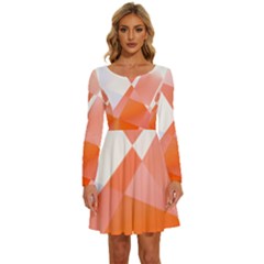 Abstract T- Shirt Peach Geometric Chess Colorful Pattern T- Shirt Long Sleeve Wide Neck Velour Dress