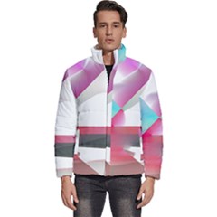 Abstract T- Shirt Pink Bright Abstract Geometry Minimalism T- Shirt Men s Puffer Bubble Jacket Coat by maxcute