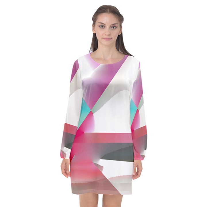 Abstract T- Shirt Pink Bright Abstract Geometry Minimalism T- Shirt Long Sleeve Chiffon Shift Dress 