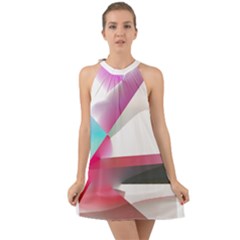 Abstract T- Shirt Pink Bright Abstract Geometry Minimalism T- Shirt Halter Tie Back Chiffon Dress by maxcute