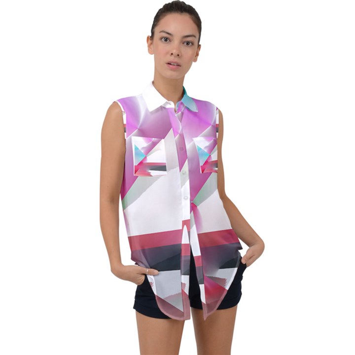 Abstract T- Shirt Pink Bright Abstract Geometry Minimalism T- Shirt Sleeveless Chiffon Button Shirt