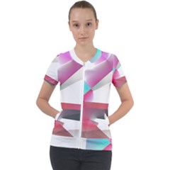 Abstract T- Shirt Pink Bright Abstract Geometry Minimalism T- Shirt Short Sleeve Zip Up Jacket by maxcute