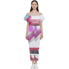 Abstract T- Shirt Pink Bright Abstract Geometry Minimalism T- Shirt Off Shoulder Ruffle Top Jumpsuit