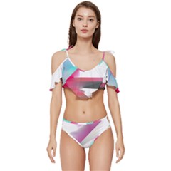 Abstract T- Shirt Pink Bright Abstract Geometry Minimalism T- Shirt Ruffle Edge Tie Up Bikini Set	