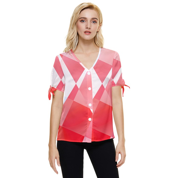 Abstract T- Shirt Pink Chess Player Abstract Colorful Texture T- Shirt Bow Sleeve Button Up Top