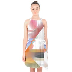 Abstract T- Shirt Pink Colorful Abstract Minimalism T- Shirt Halter Collar Waist Tie Chiffon Dress by maxcute