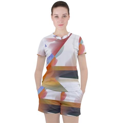 Abstract T- Shirt Pink Colorful Abstract Minimalism T- Shirt Women s Tee And Shorts Set by maxcute