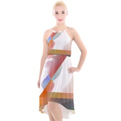 Abstract T- Shirt Pink Colorful Abstract Minimalism T- Shirt High-low Halter Chiffon Dress  by maxcute