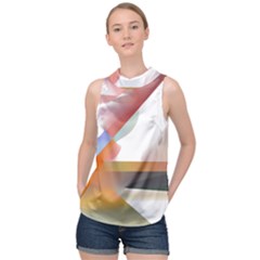 Abstract T- Shirt Pink Colorful Abstract Minimalism T- Shirt High Neck Satin Top by maxcute