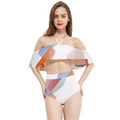 Abstract T- Shirt Pink Colorful Abstract Minimalism T- Shirt Halter Flowy Bikini Set  by maxcute