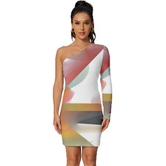 Abstract T- Shirt Pink Colorful Abstract Minimalism T- Shirt Long Sleeve One Shoulder Mini Dress by maxcute