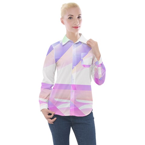 Abstract T- Shirt Purple Minimalistic Abstract Digital Art T- Shirt Women s Long Sleeve Pocket Shirt by maxcute