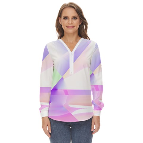 Abstract T- Shirt Purple Minimalistic Abstract Digital Art T- Shirt Zip Up Long Sleeve Blouse by maxcute