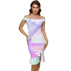 Abstract T- Shirt Purple Minimalistic Abstract Digital Art T- Shirt Off Shoulder Ruffle Split Hem Bodycon Dress