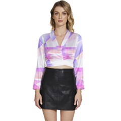 Abstract T- Shirt Purple Minimalistic Abstract Digital Art T- Shirt Long Sleeve Tie Back Satin Wrap Top