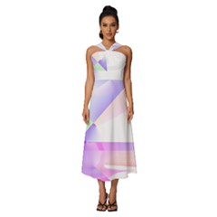 Abstract T- Shirt Purple Minimalistic Abstract Digital Art T- Shirt Sleeveless Cross Front Cocktail Midi Chiffon Dress