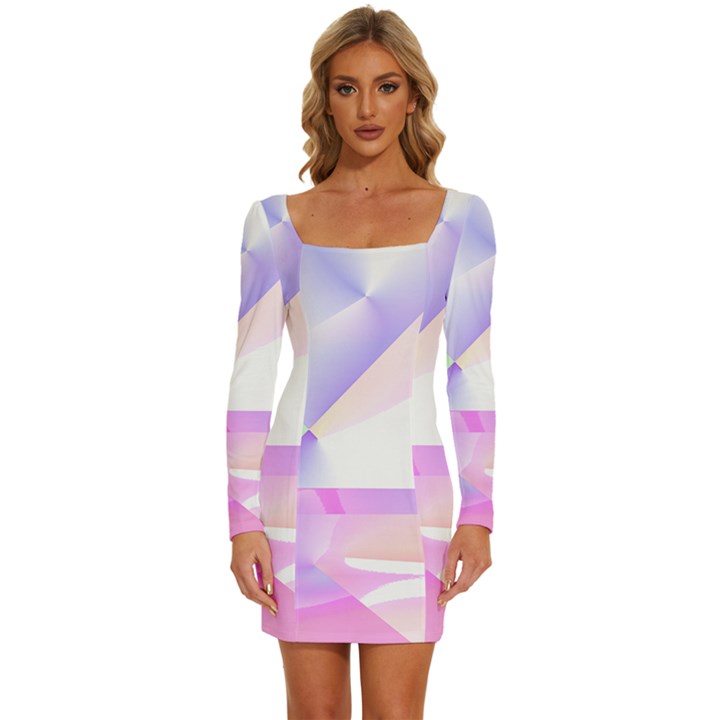 Abstract T- Shirt Purple Minimalistic Abstract Digital Art T- Shirt Long Sleeve Square Neck Bodycon Velour Dress