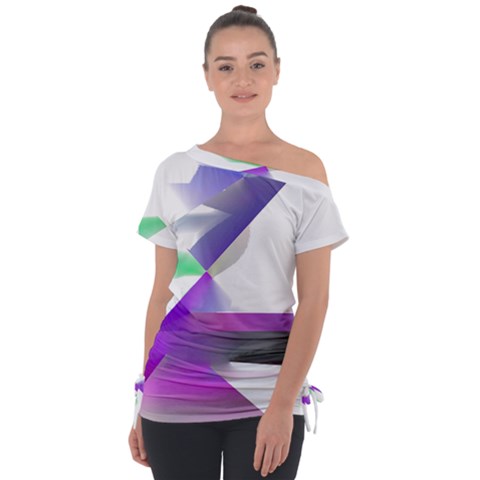 Abstract T- Shirt Purple Northern Lights Colorful Abstract T- Shirt Off Shoulder Tie-up Tee by maxcute