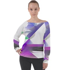 Abstract T- Shirt Purple Northern Lights Colorful Abstract T- Shirt Off Shoulder Long Sleeve Velour Top by maxcute