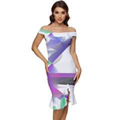 Abstract T- Shirt Purple Northern Lights Colorful Abstract T- Shirt Off Shoulder Ruffle Split Hem Bodycon Dress