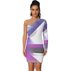 Abstract T- Shirt Purple Northern Lights Colorful Abstract T- Shirt Long Sleeve One Shoulder Mini Dress by maxcute