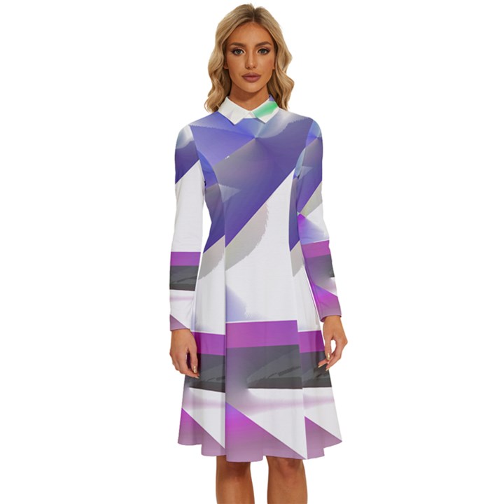 Abstract T- Shirt Purple Northern Lights Colorful Abstract T- Shirt Long Sleeve Shirt Collar A-Line Dress