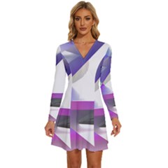 Abstract T- Shirt Purple Northern Lights Colorful Abstract T- Shirt Long Sleeve Deep V Mini Dress 