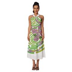 Abstract T- Shirt Tropical World T- Shirt Sleeveless Cross Front Cocktail Midi Chiffon Dress