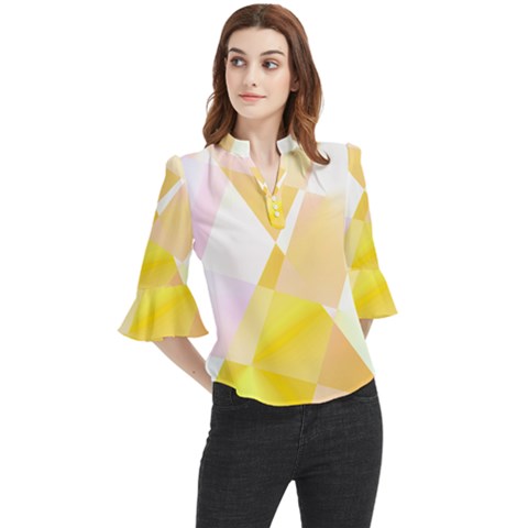 Abstract T- Shirt Yellow Chess Cell Abstract Pattern T- Shirt Loose Horn Sleeve Chiffon Blouse by maxcute